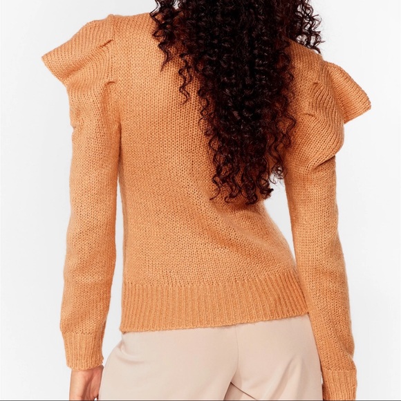 🍂 BRAVE SOUL TAN KNIT PUFF SLEEVE SWEATER! - Picture 4 of 15